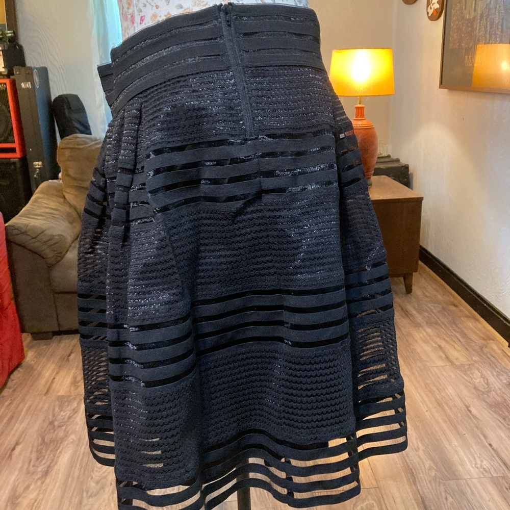 Black cute fun short mini torrid skirt lined w/striped sheer overlay Halloween?? - Picture 3 of 7